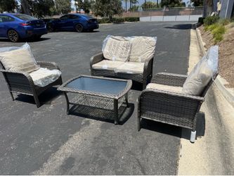OVIOS 4 Piece Patio Furniture Set High Back All Weather PE Wicker