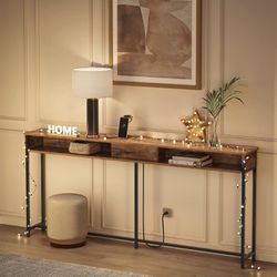 70 Inch Console Table with Outlet and Shelves