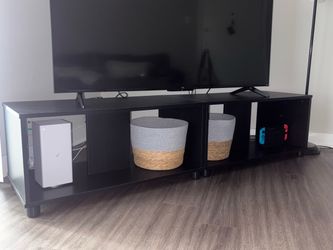 Black Low-Profile TV Stand with Open Shelves