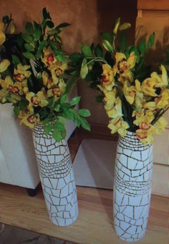 2 Ceramic Beautiful Tall Vases with Flowers