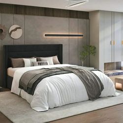 Black Velvet Queen Size Velvet Lift Up Hydraulic Storage Bed Frame, Platform Bed with Upholstered Wingback Headboard, No Box Spring Needed.