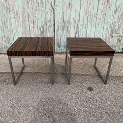 Pair of Mid-Century Modern Macassar Ebony & Steel Side Tables / Nightstands – 17”