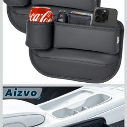 2-Pack Car Seat Gap Filler Organizer with Cup Holder - Premium Leather - Universal Fit - Keeps Cans/Phone/Keys/Wallets Organized(Black)