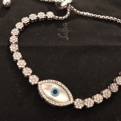 Platinum Plated 925 Evil Eye Bracelet 