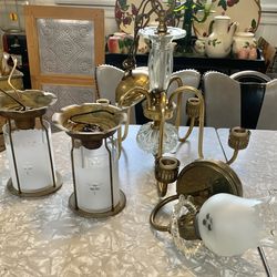 Vintage Brass & Etched Frosted Glass Light Fixtures $50 For Everything