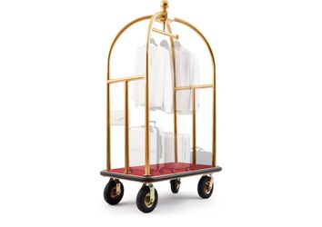 Gilprop 42 × 25.5 x 73 Gold Hotel Luggage Cart Heavy Duty Bellman's Cart with 1.5" Welded Steel Frame 8" Pneu Wheel Stainless Steel Luggage Carrier Tr