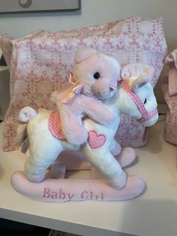 Pink and White Musical Teddy Roxking Horse