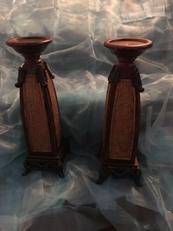 Heavy wooden and metal candle holders