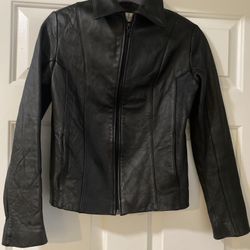 Jones New York Womens full zip  Leather Jacket Long Sleeves Black Size S