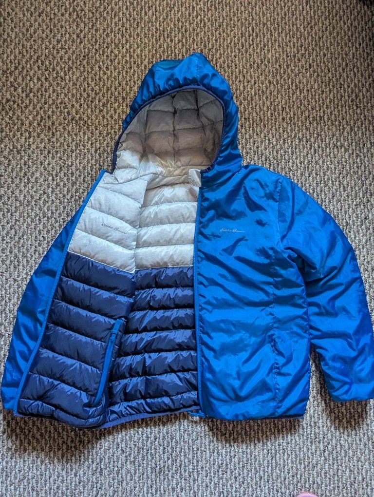 Kids Large Womens Xs- Small Goose Down Reversible Jacket Ultralight Packable Insulated Puffer Eddie Bauer First Ascent North Face Patagonia Hiking