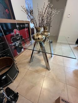 Glass Top Dining Table with Chrome Legs