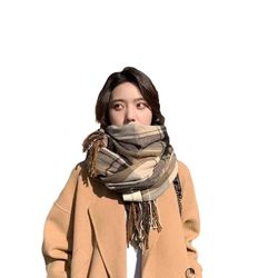 Z0280 spot autumn and winter Korean khaki plaid scarf commuting gentle ladies collar long shawl dual-use wholesale