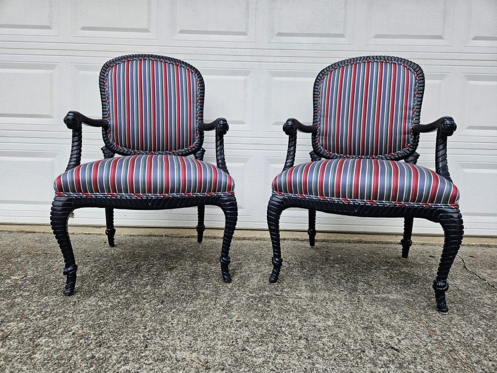 Carved Knotted Rope Accent Chairs Set Of 2 Armchairs