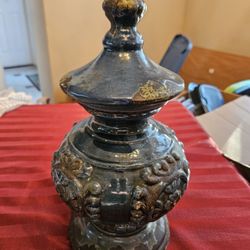 UNIQUE  DARK BLUE CANISTER, LARGE CANDLE HOLDER, LIKE NEW ANTIQUE 