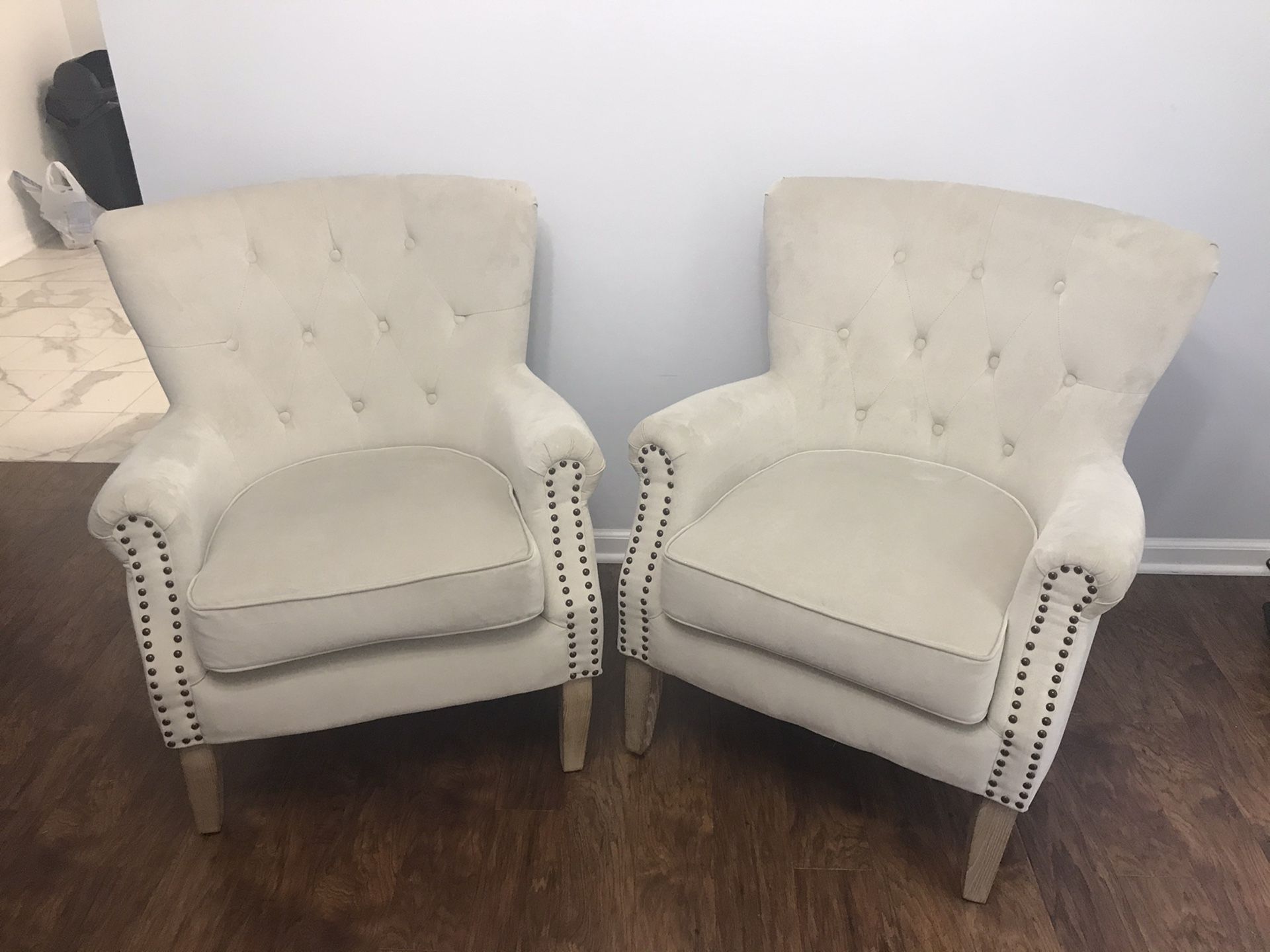 Tufted velvet Beige Accent Chairs ( SET of 2)