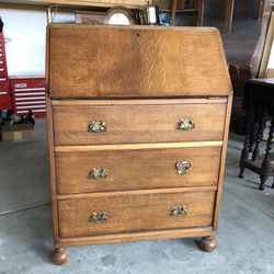 Antique English Drop-Front Secretary Desk – Solid Oak – $400 OB