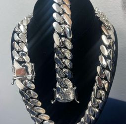 14k Stamped White gold Miami Cuban set Chain & Bracelet Heavy Premium Quality