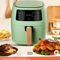 1pc 6L ABS Air Fryer, Nordic Green Multifunction Automatic Air Fryer For Kitchen