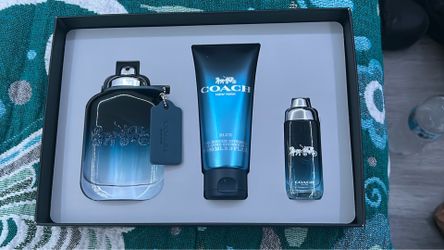 COACH 3-PIECE BLUE GIFT SET: 3.3 fl oz, 0.05oz, and 3.4 oz shower gel