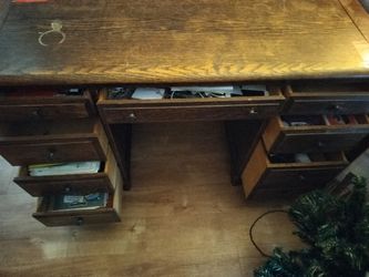 One of a kind handmade wooden desk with 8 drawers very heavy