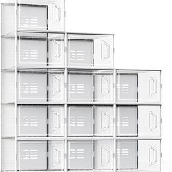  Clear Plastic Stackable Shoe Storage Box, Shoe Rack Sneaker Container Bin Holder 12 Pack (Clear) XX-Large Clear  