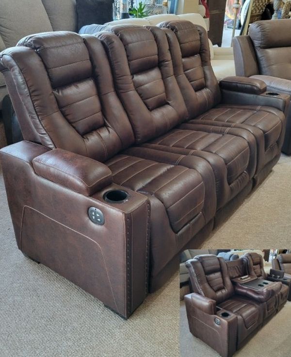 Brown Power Reclining Sofa