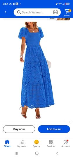 PRETTYGARDEN Summer Dresses for Women Eyelet Square Neck Puff Sleeve Smocked Wedding Guest Maxi Dress with Pockets