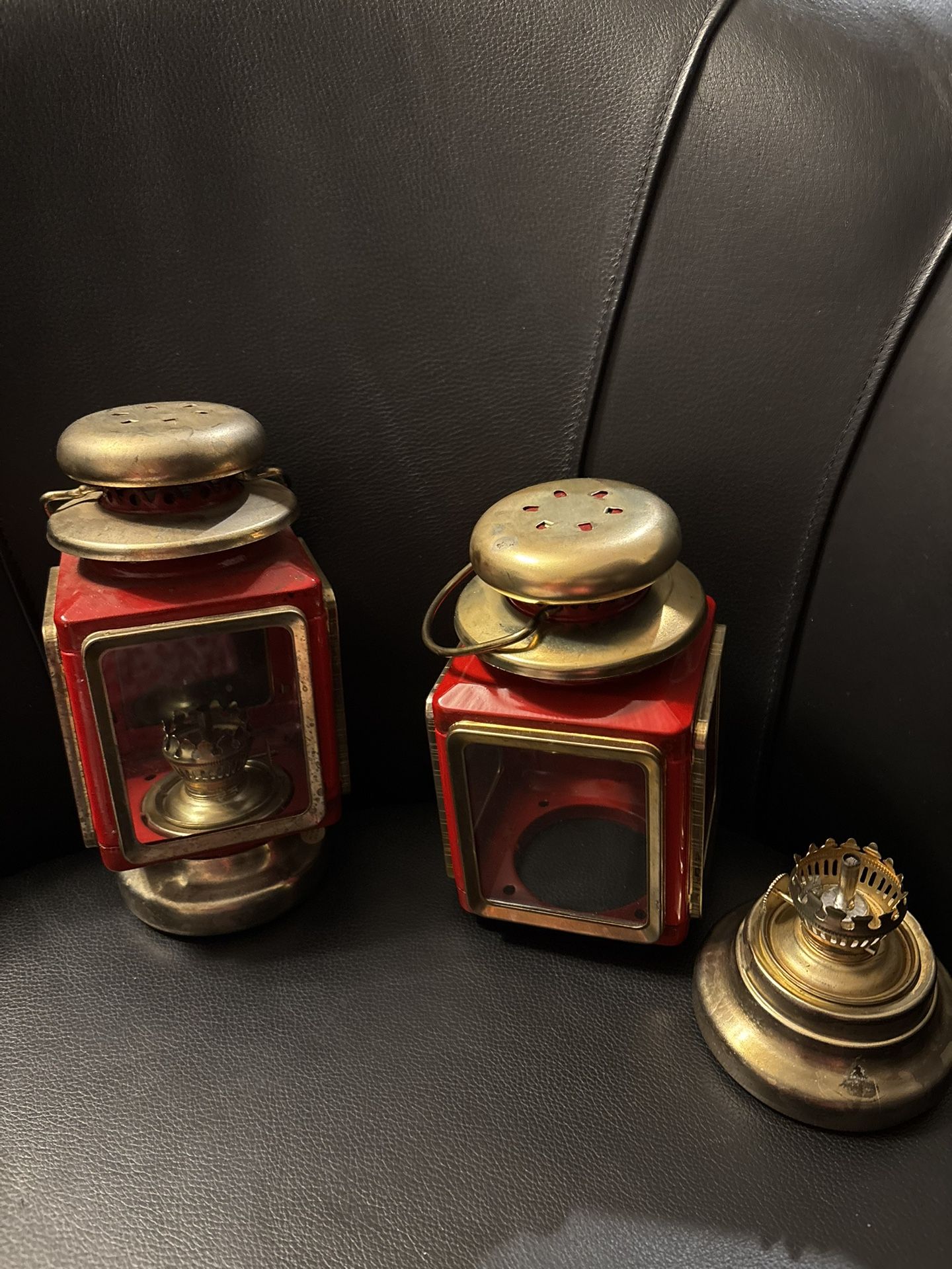 Pair Of 1960s Red Kerosene Lanterns In Great Vintage Condition