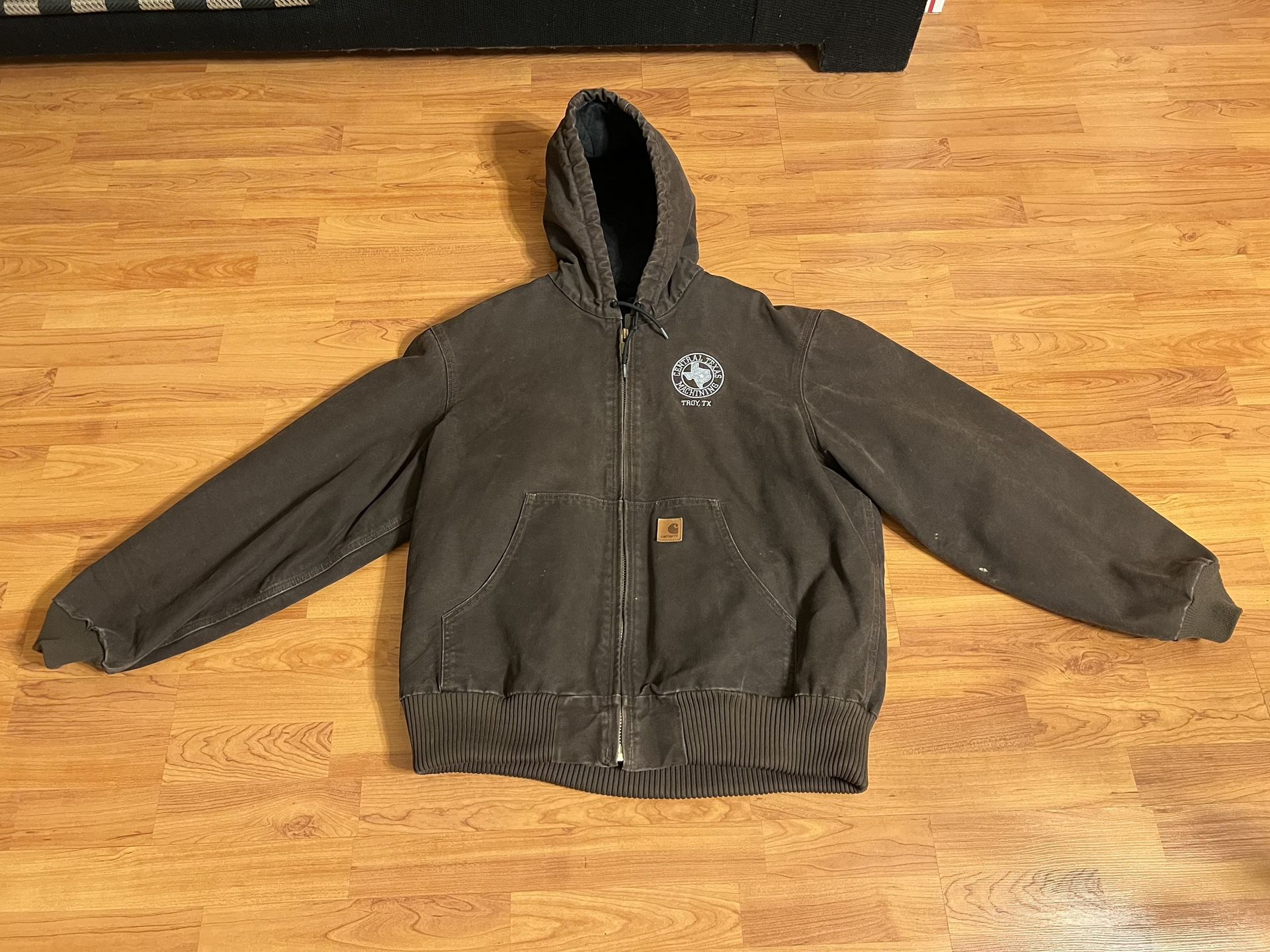 Men’s Carhartt Vintage Hoodie Jacket Dark Brown Colorway Style Code J130 DKB, Size Large, Features Embroidery 