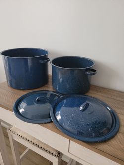 Blue Speckled Enamel Stock Pot Set