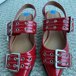 Madden Girl Red Buckle Womens Flats