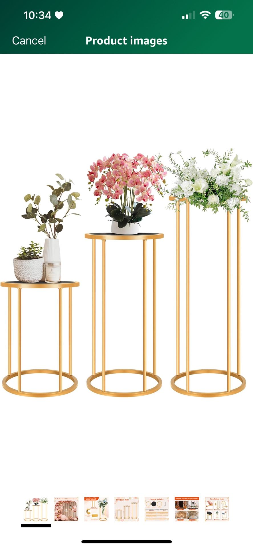 Cylinder Pedestal Stands,3pcs Gold Metal Plant Stands Round