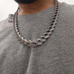Real 925 Silver Iced Out Out Cuban Chain