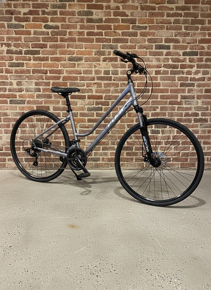 NEW 2025 17" FUJI CROSSTOWN 1.3 DISC SILVER 16 SPEED LOW STEP THRU COMFORT HYBRID BIKE