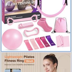 Pilates Kit 13Pcs Home Pilates Essentials Workout Kit with 13" Ring, 10" Ball and Resistance Bands for Women at Home Pilates Equipment Set for Beginne