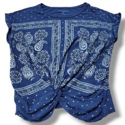 Lucky Brand Top Size Medium Womans Lucky Brand T-Shirt Rolled Up Sleeves Paisley Pattern Measurements In Description 