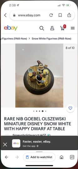RARE NIB GOEBEL OLSZEWSKI MINIATURE DISNEY SNOW WHITE WITH HAPPY DWARF AT TABLE