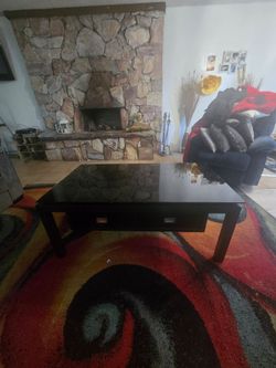 Modern Black Coffee Table with Glass Top & Dual Storage