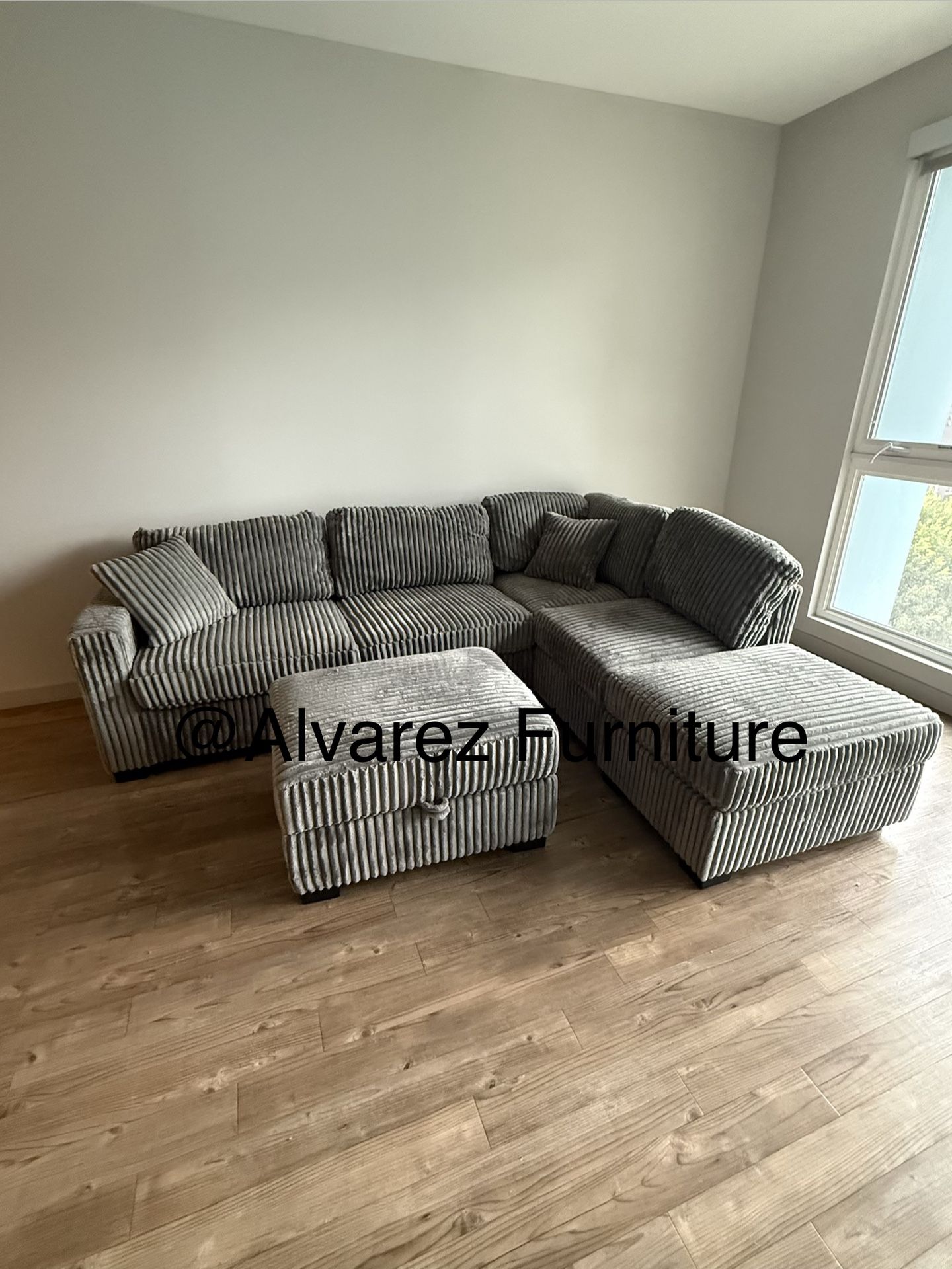Corduroy Sectional Sofa With Ottoman