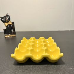 Food Network USA 2010s Yellow Stoneware Ceramic Egg Tray, 7.5x5.5”