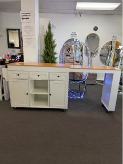 New assembled Extendable Kitchen Island with Storage & Built-in Power Outlet (White)