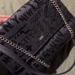 DKNY Black Graffiti Logo Chain Crossbody Bag