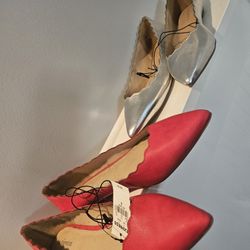 Express Flats Silver And A Red Pink Pair New Nwt 9