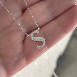 Sterling Silver 925 Moissanite Initial Letter S Necklace