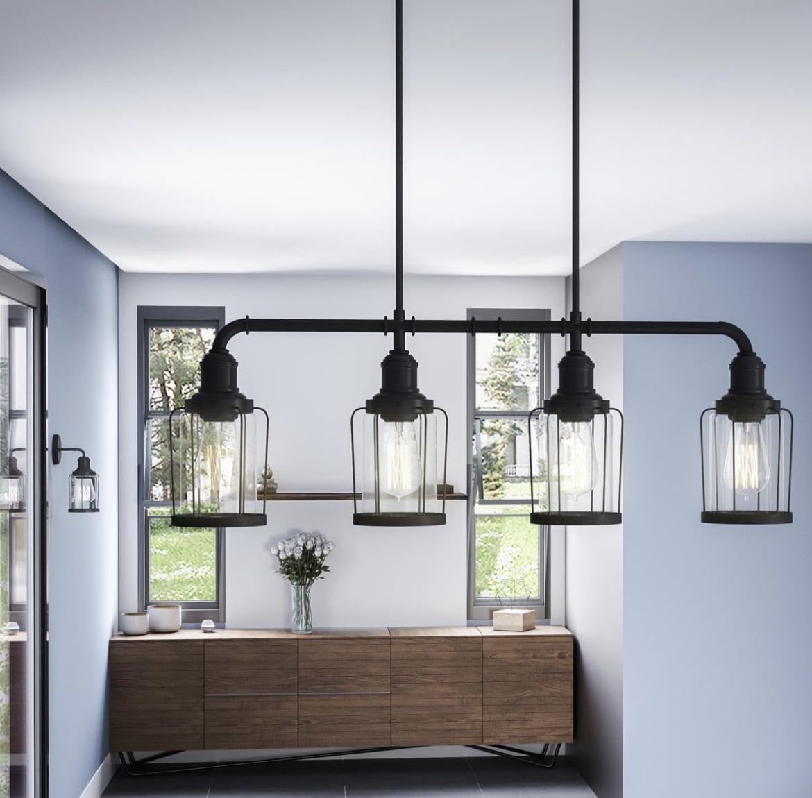 New Chandelier Quoizel 4 Light 34 inch Earth Black Linear Ceiling Light