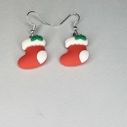 Red white green socks stockings resin charm hook earrings santa Christmas holiday I can combine shipping with other items let me know before you purch