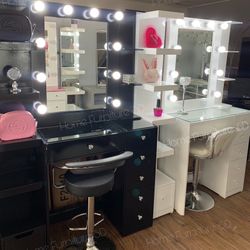 Black Vanity Set Hollywood Mirror LED Lights Makeup Table✨New