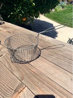 Vintage metal wire mesh frying or straining basket