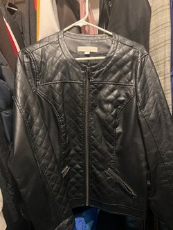 New York & Company Faux Leather Zip Jacket Med.