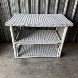 Vintage Wicker Rattan Console Table Shelf – 3 Tier Boho Coastal